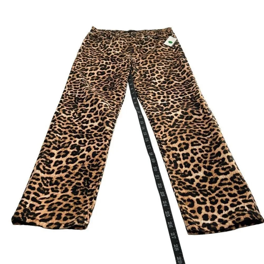 Hudson NWT Women's Nico Mid-Rise Cigarette Leopard Tan Black Straight Pants 29